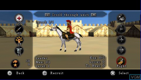 Menu screen of the game History Channel, The - Great Battles of Rome on Sony PSP