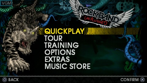 Menu screen of the game Rock Band Unplugged on Sony PSP