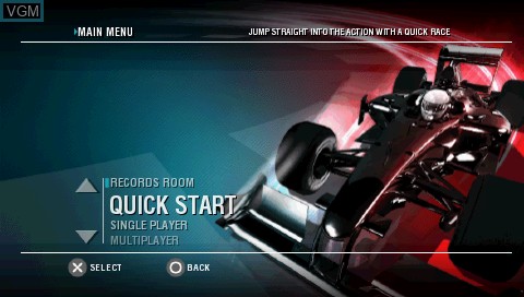 Menu screen of the game F1 2009 on Sony PSP