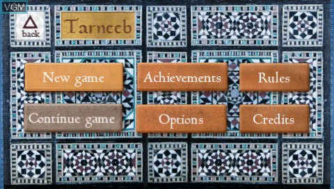 Menu screen of the game Basha Tarneeb on Sony PSP