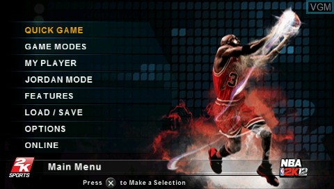 Menu screen of the game NBA 2K12 on Sony PSP