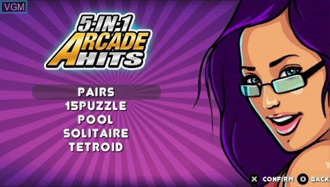 Menu screen of the game 5-in-1 Arcade Hits on Sony PSP