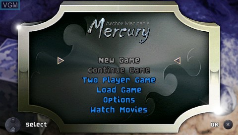 Menu screen of the game 2 Games in 1! Archer Maclean's Mercury / Mercury Meltdown on Sony PSP