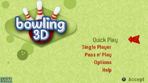 Menu screen of the game Bowling 3D on Sony PSP