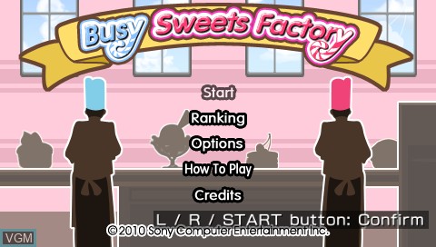 Menu screen of the game Busy Sweets Factory on Sony PSP