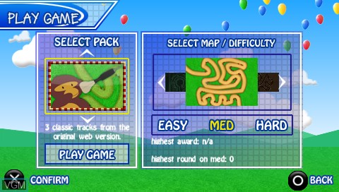 Menu screen of the game Bloons TD on Sony PSP