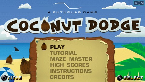 Menu screen of the game Coconut Dodge on Sony PSP