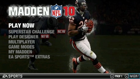 Menu screen of the game Madden NFL 10 on Sony PSP