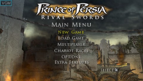 Menu screen of the game Prince of Persia Rival Swords on Sony PSP