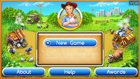Menu screen of the game Farm Frenzy 3 on Sony PSP