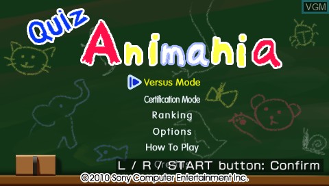 Menu screen of the game Quiz Animania on Sony PSP