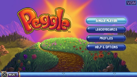 Menu screen of the game Peggle on Sony PSP