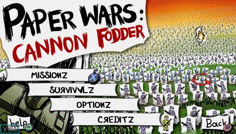 Menu screen of the game Paper Wars - Cannon Fodder on Sony PSP