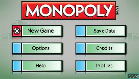 Menu screen of the game Monopoly on Sony PSP