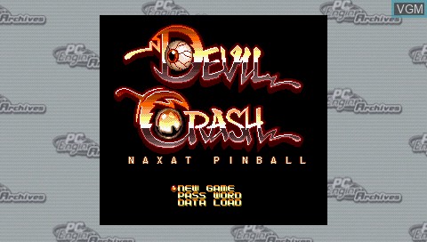 Menu screen of the game Devil Crash on Sony PSP