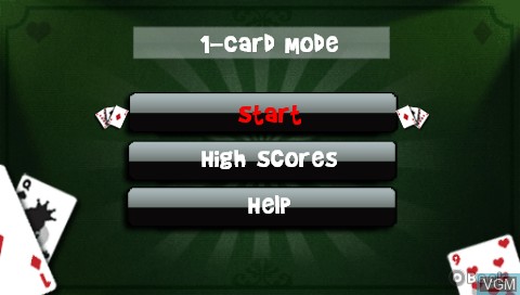 Menu screen of the game Solitaire on Sony PSP
