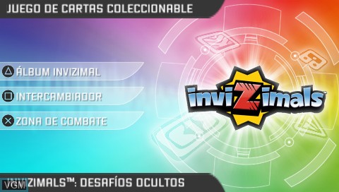 Menu screen of the game Invizimals - Hidden Challenges on Sony PSP