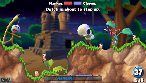 In-game screen of the game Worms - Open Warfare on Sony PSP