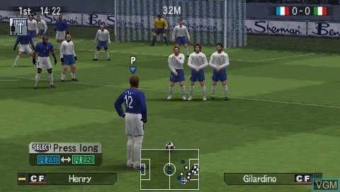 In-game screen of the game Pro Evolution Soccer 5 on Sony PSP