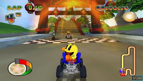 In-game screen of the game Pac-Man World Rally on Sony PSP