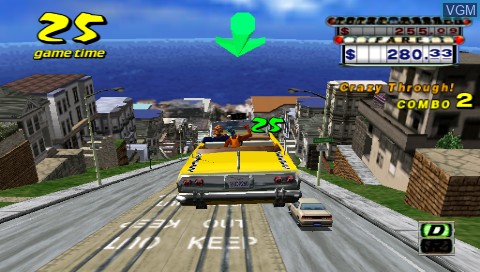 In-game screen of the game Crazy Taxi - Double Punch on Sony PSP