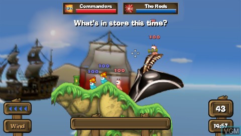 In-game screen of the game Worms - Open Warfare 2 on Sony PSP