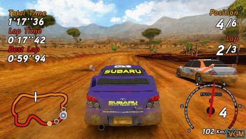 In-game screen of the game Sega Rally on Sony PSP