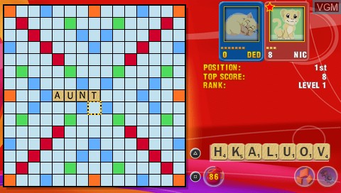 In-game screen of the game Scrabble on Sony PSP