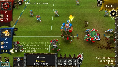 In-game screen of the game Blood Bowl on Sony PSP