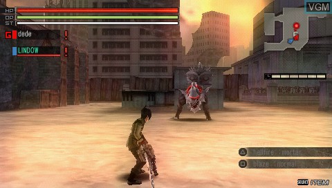 In-game screen of the game Gods Eater Burst on Sony PSP