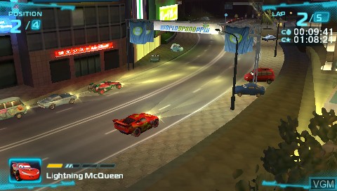 In-game screen of the game Cars 2 on Sony PSP