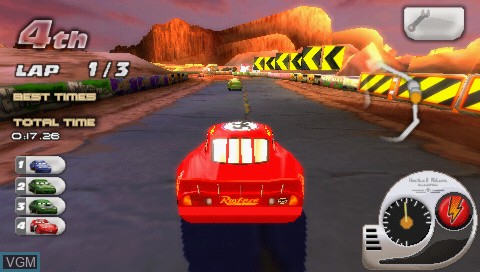 In-game screen of the game Cars Race-O-Rama on Sony PSP