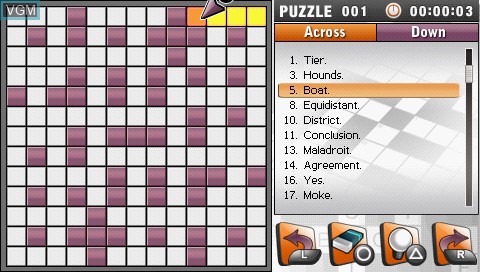In-game screen of the game Telegraph Crosswords on Sony PSP