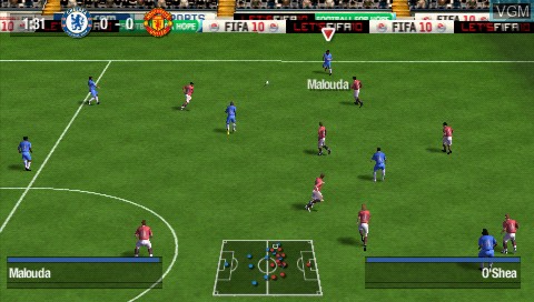 In-game screen of the game FIFA 10 on Sony PSP