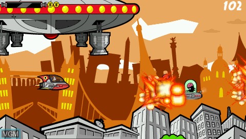 In-game screen of the game Ace Armstrong vs. the Alien Scumbags! on Sony PSP