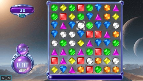In-game screen of the game Bejeweled 2 on Sony PSP