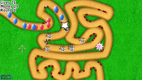 In-game screen of the game Bloons TD on Sony PSP