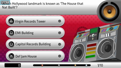 In-game screen of the game Buzz! The Ultimate Music Quiz on Sony PSP