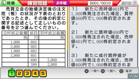 In-game screen of the game Maru Goukaku - Shikaku Dasshu! Shouken Gaimuin Shiken Portable on Sony PSP