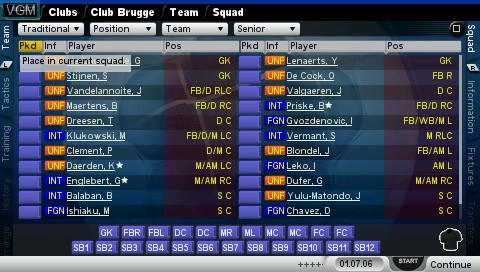 In-game screen of the game Championship Manager 2007 on Sony PSP