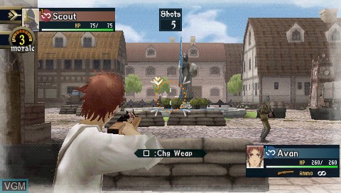 In-game screen of the game Valkyria Chronicles II on Sony PSP