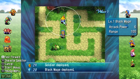 In-game screen of the game Crystal Defenders on Sony PSP