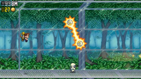 In-game screen of the game Jetpack Joyride on Sony PSP