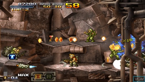 In-game screen of the game Metal Slug XX on Sony PSP