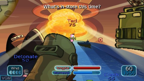 In-game screen of the game Worms - Battle Islands on Sony PSP
