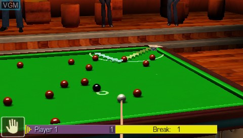 In-game screen of the game World Snooker Challenge 2005 on Sony PSP