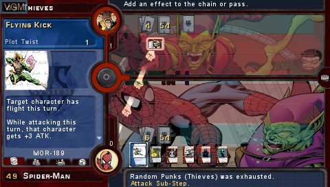 In-game screen of the game Marvel Trading Card Game on Sony PSP
