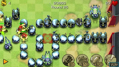 In-game screen of the game Fieldrunners on Sony PSP