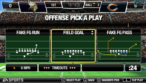 In-game screen of the game Madden NFL 10 on Sony PSP