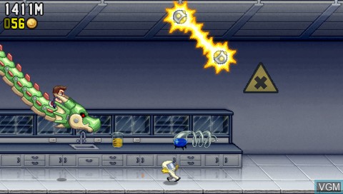 In-game screen of the game Jetpack Joyride on Sony PSP
